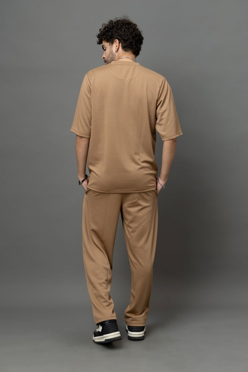 Go Devil Brown Textured T-Shirt With Pant Co-Ord Set For Men - Image 2